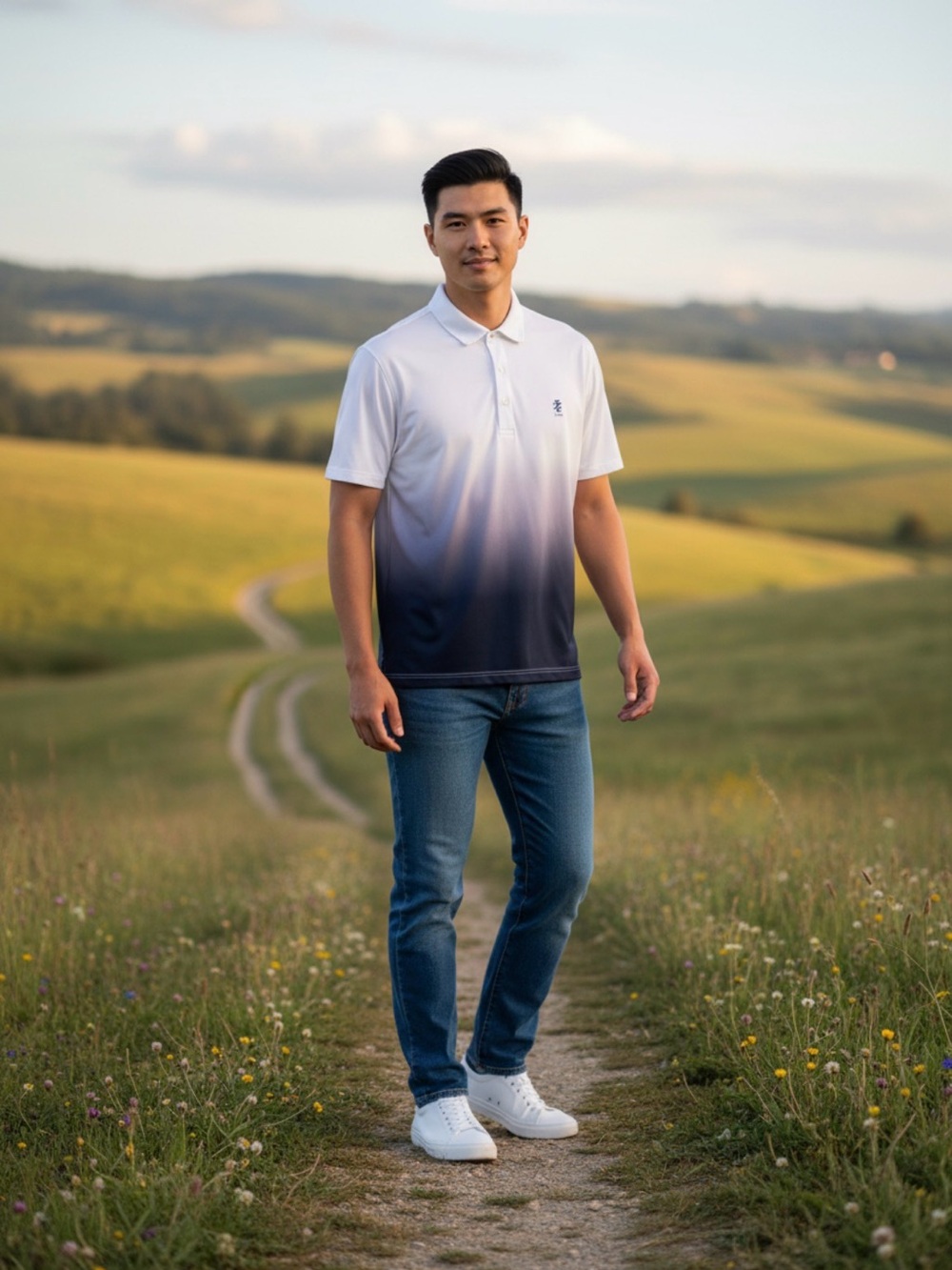 Izod Men's White to Navy Ombre Polo Golf shirt size Medium